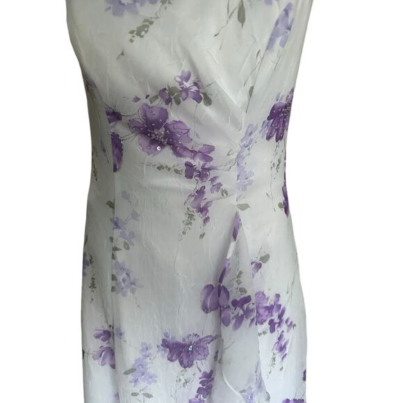 Wendye Chaitin White Floral Sheer Overlay Dress with Beaded Accents - Size 7/8 - Picture 8 of 11